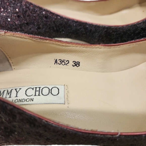 Jimmy Choo Romy Burgundy/Black Coarse Glitter Pointed Toe SZ 38 - Picture 10 of 14